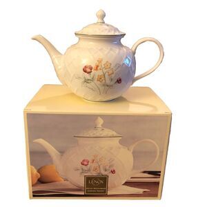 Lenox Porcelain / DIANTHUS / Artist Sketchbook / Floral Carved TEAPOT / In Box